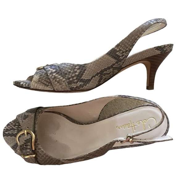 Cole Haan Nike Air, leather snakeskin Peep toe slink black heels size 9 like new - Picture 1 of 5